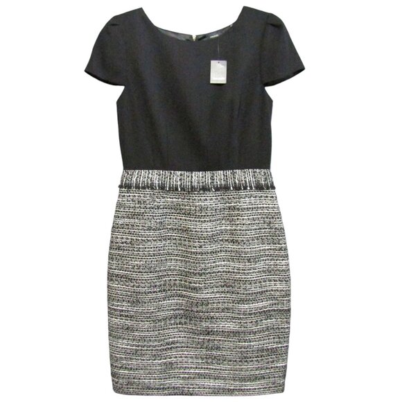 Tahari Bristol Black White Tweed Sheath Dress Womens Size 8 Cap Sleeve Lined New - Picture 1 of 13